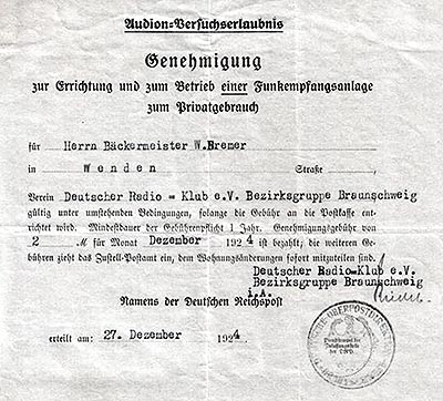 audion versuchserlaubnis 1924