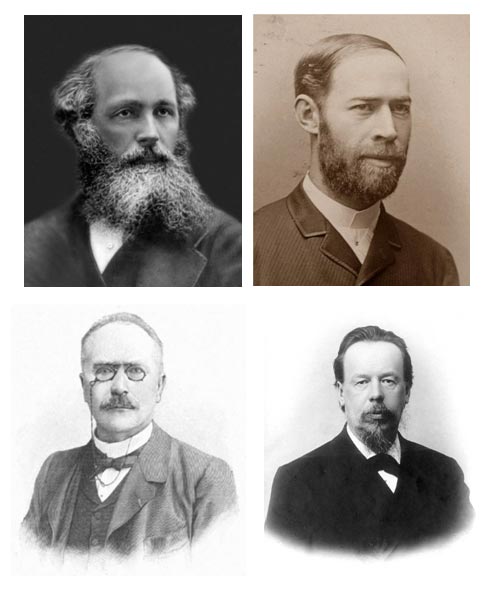 James Clerk Maxwell, Heinrich Rudolf Hertz, Édouard Branly, Alexander Popow